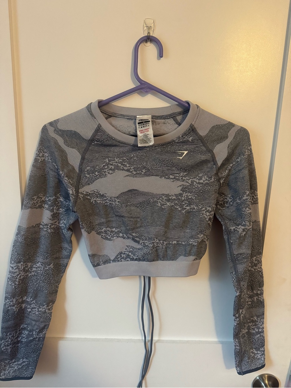 Gymshark Kids' Gray Camo Long-Sleeve Crop Sweatshirt